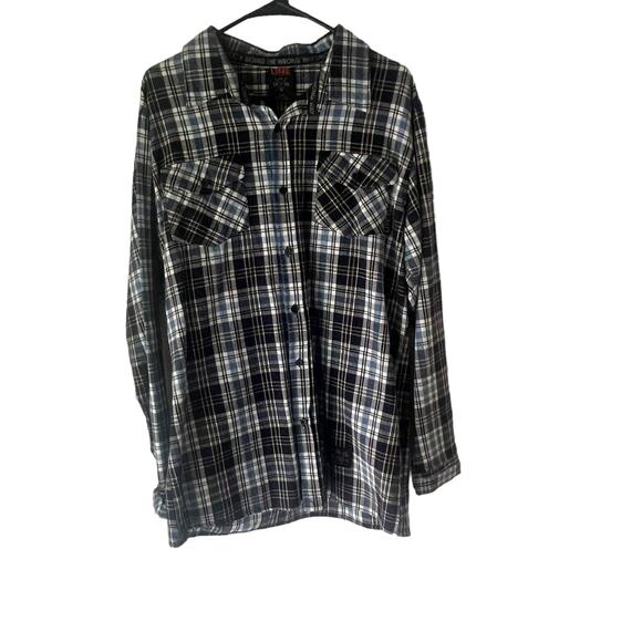 Line Men's Size Large Blue Plaid Long Sleeve Heavy Flannel Button Up Shirt - Picture 1 of 9